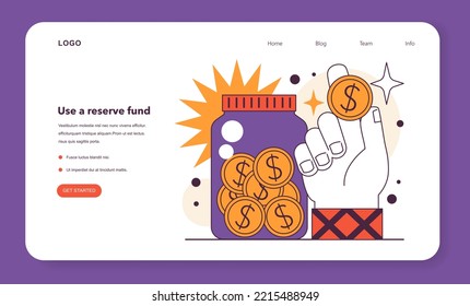 Usar un banner web de fondos de reserva o una página de inicio. Movilización efectiva de recursos financieros en condiciones de estancamiento económico. Acciones de ahorro de negocios. Ilustración vectorial plana
