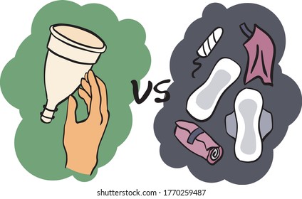 
the use of reusable hygiene products instead of disposable pads. Opt for eco-friendly products. one-time use vs menstrual cup or reusable pad.