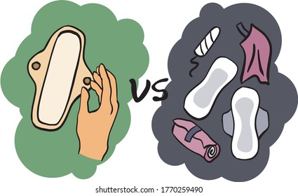 
the use of reusable hygiene products instead of disposable pads. Opt for eco-friendly products. one-time use vs menstrual cup or reusable pad.