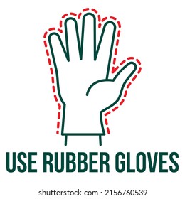 Use Rubber Gloves. Medical Glove Use Icon. Vector Modern Sign With Protected Human Hand For Hospital Or Lab.