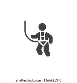 Use Safety Harness vector icon. filled flat sign for mobile concept and web design. Mandatory action sign glyph icon. Symbol, logo illustration. Pixel perfect vector graphics