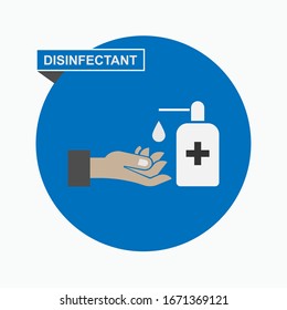 Verwenden Sie das Sanitizer-Symbol. Richtung für den sterilisierenden menschlichen Körper. Unterschrift und Illustration der Vorbeugung von Viren.