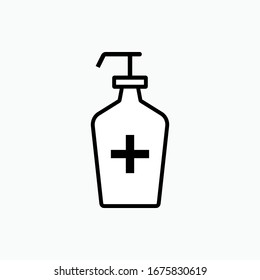 Use Icono Sanitizer. Dirección para esterilizar el cuerpo humano. Signo e ilustración de la prevención de virus.