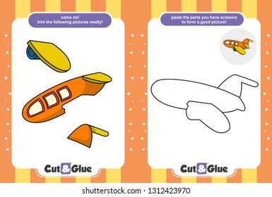 Use scissors and glue. Educational paper game for children. Cartoon airplane