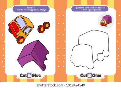 Use scissors and glue. Educational paper game for children. Cartoon car box