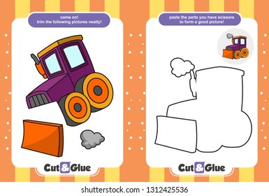 Use scissors and glue. Educational paper game for children. Bulldozer cartoon