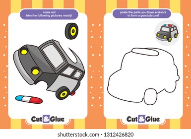 Use scissors and glue. Educational paper game for children. Cartoon police car