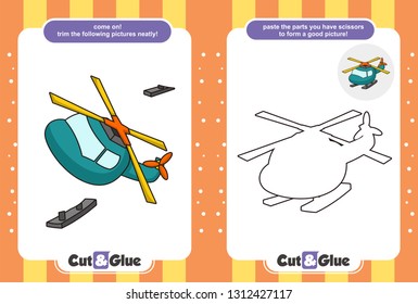 Use scissors and glue. Educational paper game for children. Helicopter cartoon