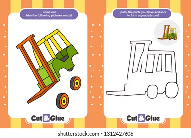 Use scissors and glue. Educational paper game for children. Cartoon forklift