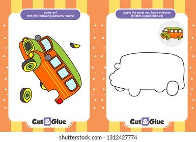 Use scissors and glue. Educational paper game for children. Cartoon school bus
