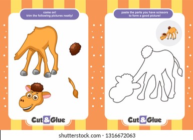 Use scissors and glue. Educational paper game for children. camel cartoons