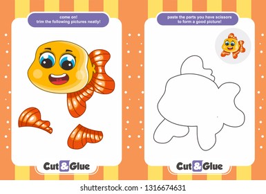 Use scissors and glue. Educational paper game for children. cartoon fish