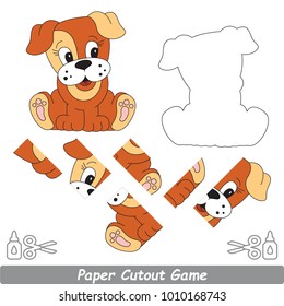 Use Scissors and Glue and Restore the Picture Inside the Contour. Easy Educational Paper Game for Kids. Simple Kid application with Beautiful Dog Puppy