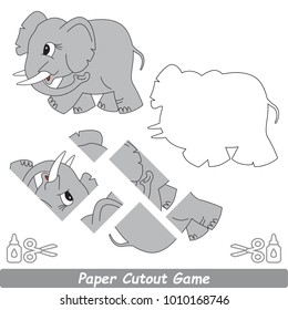 Use Scissors and Glue and Restore the Picture Inside the Contour. Easy Educational Paper Game for Kids. Simple Kid application with Beautiful Grey Elehant