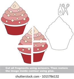 Use scissors and glue and restore the picture inside the contour. Easy educational paper game for kids. Simple kid application with Fast Food Pie