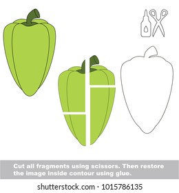 Use scissors and glue and restore the picture inside the contour. Easy educational paper game for kids. Simple kid application with Vegetable Paprika
