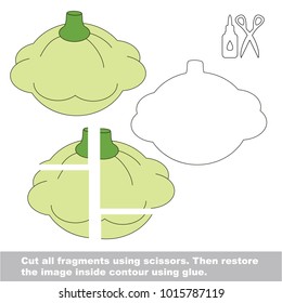 Use scissors and glue and restore the picture inside the contour. Easy educational paper game for kids. Simple kid application with Vegetable Patisson Squash