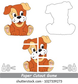 Use Scissors and Glue and Restore the Picture Inside the Contour. Easy Educational Paper Game for Kids. Simple Kid application with Beautiful Puppy Pet