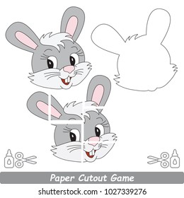 Use Scissors and Glue and Restore the Picture Inside the Contour. Easy Educational Paper Game for Kids. Simple Kid application with Beautiful Grey Hare Head