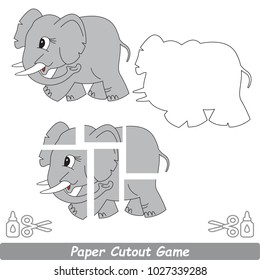 Use Scissors and Glue and Restore the Picture Inside the Contour. Easy Educational Paper Game for Kids. Simple Kid application with Beautiful Grey Elephant