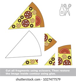 Use scissors and glue and restore the picture inside the contour. Easy educational paper game for kids. Simple kid application with Pizza Slice