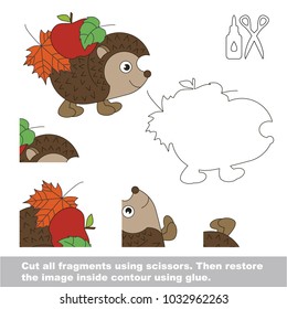 Use scissors and glue and restore the picture inside the contour. Easy educational paper game for kids. Simple kid application with Hedgehog