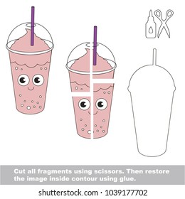 Use scissors and glue and restore the picture inside the contour. Easy educational paper game for kids. Simple kid application with Funny Milkshake