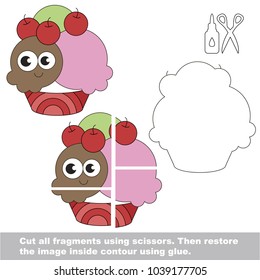 Use scissors and glue and restore the picture inside the contour. Easy educational paper game for kids. Simple kid application with Funny Ice Cream