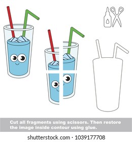 Use scissors and glue and restore the picture inside the contour. Easy educational paper game for kids. Simple kid application with Funny Pure Water Glass