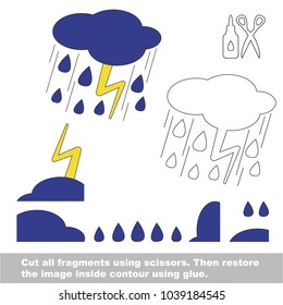 Use scissors and glue and restore the picture inside the contour. Easy educational paper game for kids. Simple kid application with Thunderstorm