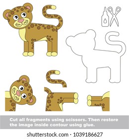 Use scissors and glue and restore the picture inside the contour. Easy educational paper game for kids. Simple kid application with Jaguar