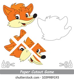 Use Scissors and Glue and Restore the Picture Inside the Contour. Easy Educational Paper Game for Kids. Simple Kid application with Beautiful Fox
