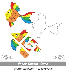 Use Scissors and Glue and Restore the Picture Inside the Contour. Easy Educational Paper Game for Kids. Simple Kid application with Beautiful Fish