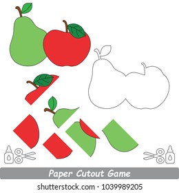 Use Scissors and Glue and Restore the Picture Inside the Contour. Easy Educational Paper Game for Kids. Simple Kid application with Beautiful Fruits