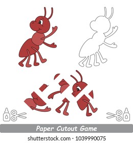 Use Scissors and Glue and Restore the Picture Inside the Contour. Easy Educational Paper Game for Kids. Simple Kid application with Beautiful Ant