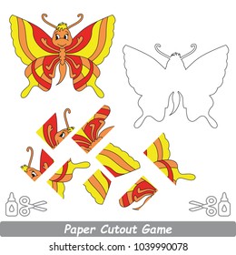Use Scissors and Glue and Restore the Picture Inside the Contour. Easy Educational Paper Game for Kids. Simple Kid application with Beautiful Butterfly
