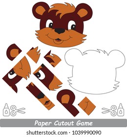 Use Scissors and Glue and Restore the Picture Inside the Contour. Easy Educational Paper Game for Kids. Simple Kid application with Beautiful Bear