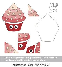 Use scissors and glue and restore the picture inside the contour. Easy educational paper game for kids. Simple kid application with funny fast food sweet pie