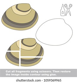 Use scissors and glue and restore the picture inside the contour. Easy educational paper game for kids. Simple kid application with Quahog
