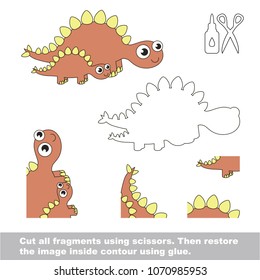 Use scissors and glue and restore the picture inside the contour. Easy educational paper game for kids. Simple kid application with Stegosaurus Mom
