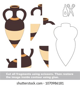 Use scissors and glue and restore the picture inside the contour. Easy educational paper game for kids. Simple kid application 