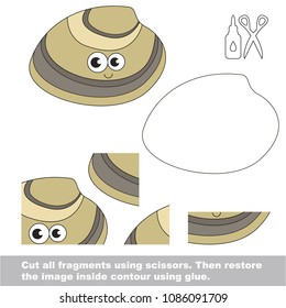 Use scissors and glue and restore the picture inside the contour. Easy educational paper game for kids. Simple kid application with Funny Quahog