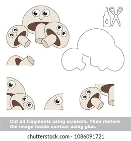 Use scissors and glue and restore the picture inside the contour. Easy educational paper game for kids. Simple kid application with Funny Mushroom Family