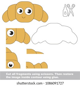Use scissors and glue and restore the picture inside the contour. Easy educational paper game for kids. Simple kid application with Funny Croissant