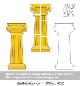 Use scissors and glue and restore the picture inside the contour. Easy educational paper game for kids. Simple kid application with beautiful classical column