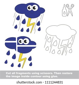 Use scissors and glue and restore the picture inside the contour. Easy educational paper game for kids. Simple kid application with Thunder Storm