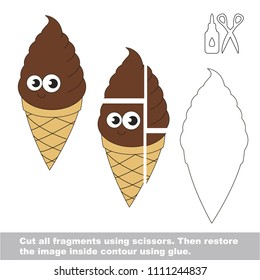 Use scissors and glue and restore the picture inside the contour. Easy educational paper game for kids. Simple kid application with Ice Cream