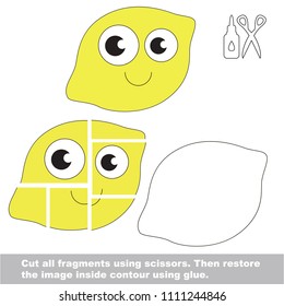 Use scissors and glue and restore the picture inside the contour. Easy educational paper game for kids. Simple kid application with Lemon