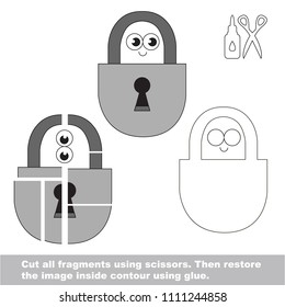 Use scissors and glue and restore the picture inside the contour. Easy educational paper game for kids. Simple kid application with Metal Lock