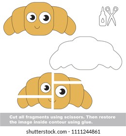 Use scissors and glue and restore the picture inside the contour. Easy educational paper game for kids. Simple kid application with Croissant